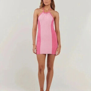 NWT Charlie Holiday halter dress Size 4 Pink Mini‎ Open Back Stretchy